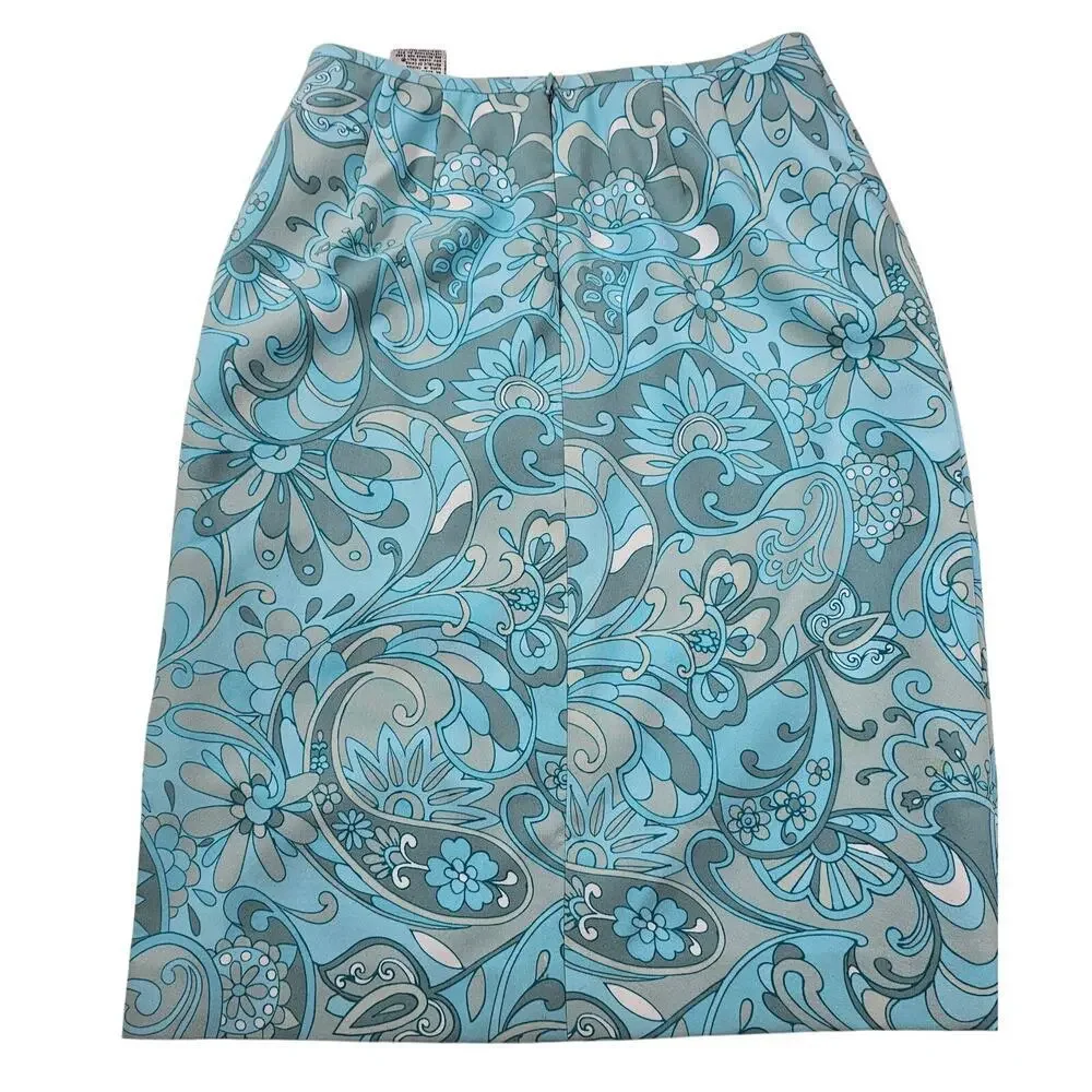 Kasper vintage 90s lined blue paisley retro skirt midi 6P 6 PETITE business EUC